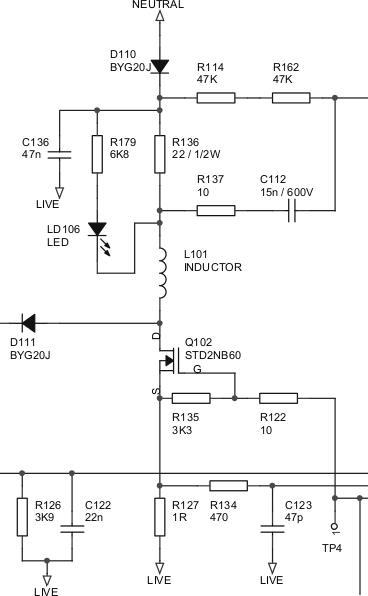 Part of Atomic3000 schematic, showing the part that got blown away